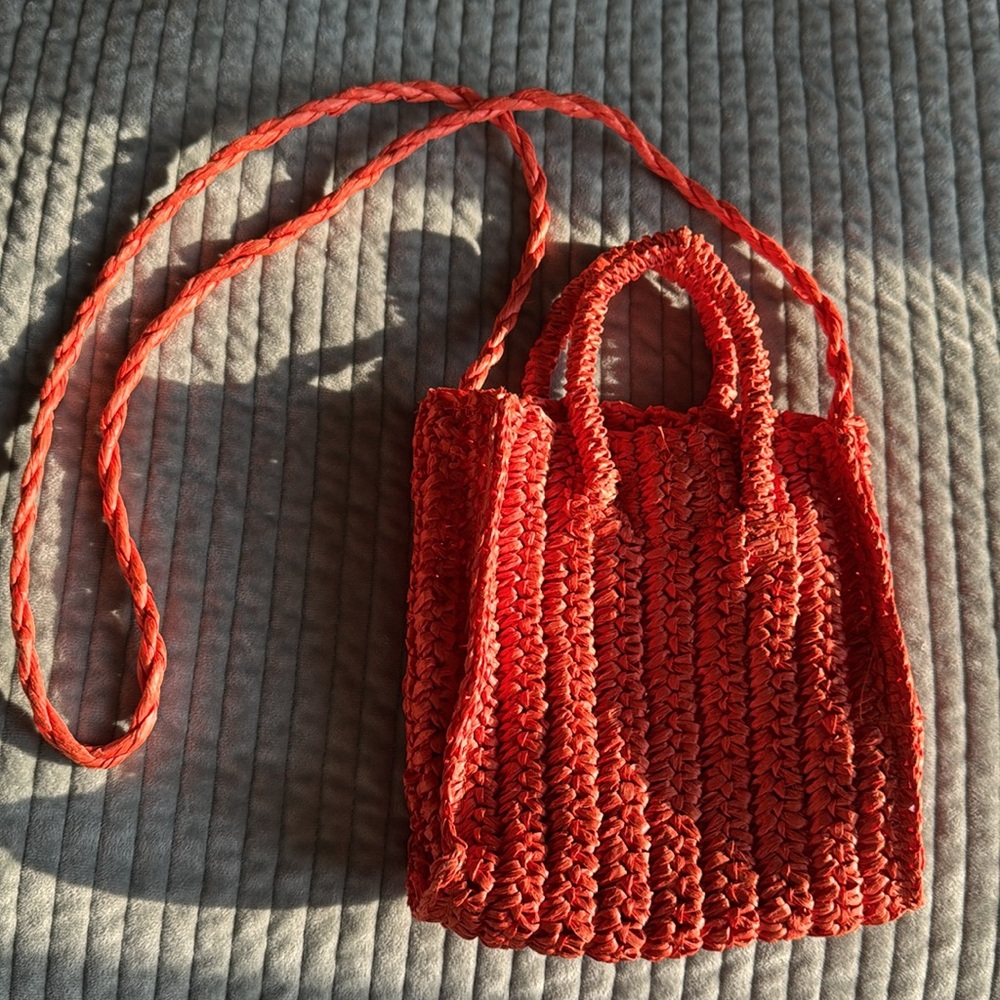 Mango Orange Crossbody Woven Bag